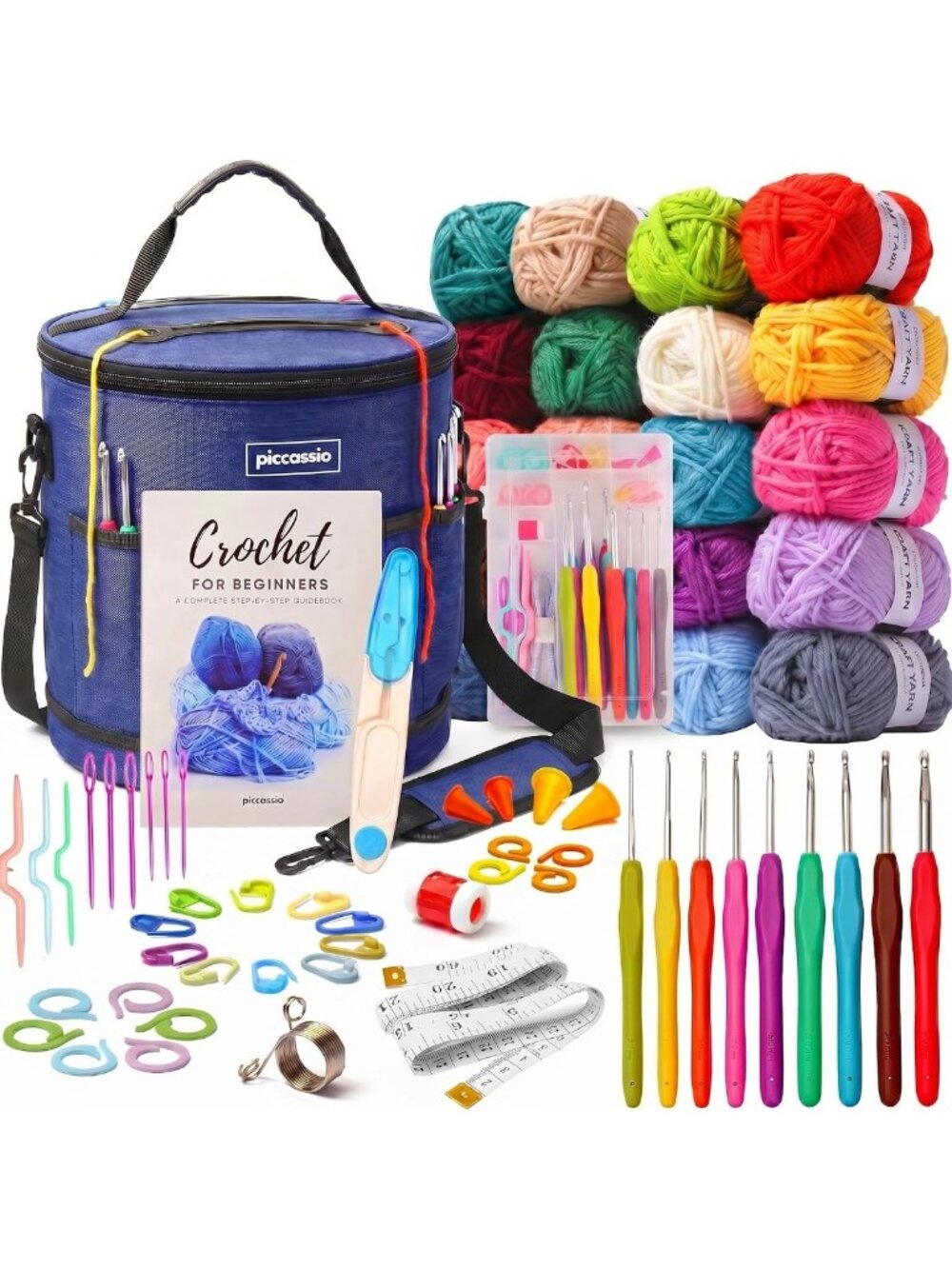 Crochet Kit for Beginners – Complete Starter Set with 20 Yarn Colors, Hooks